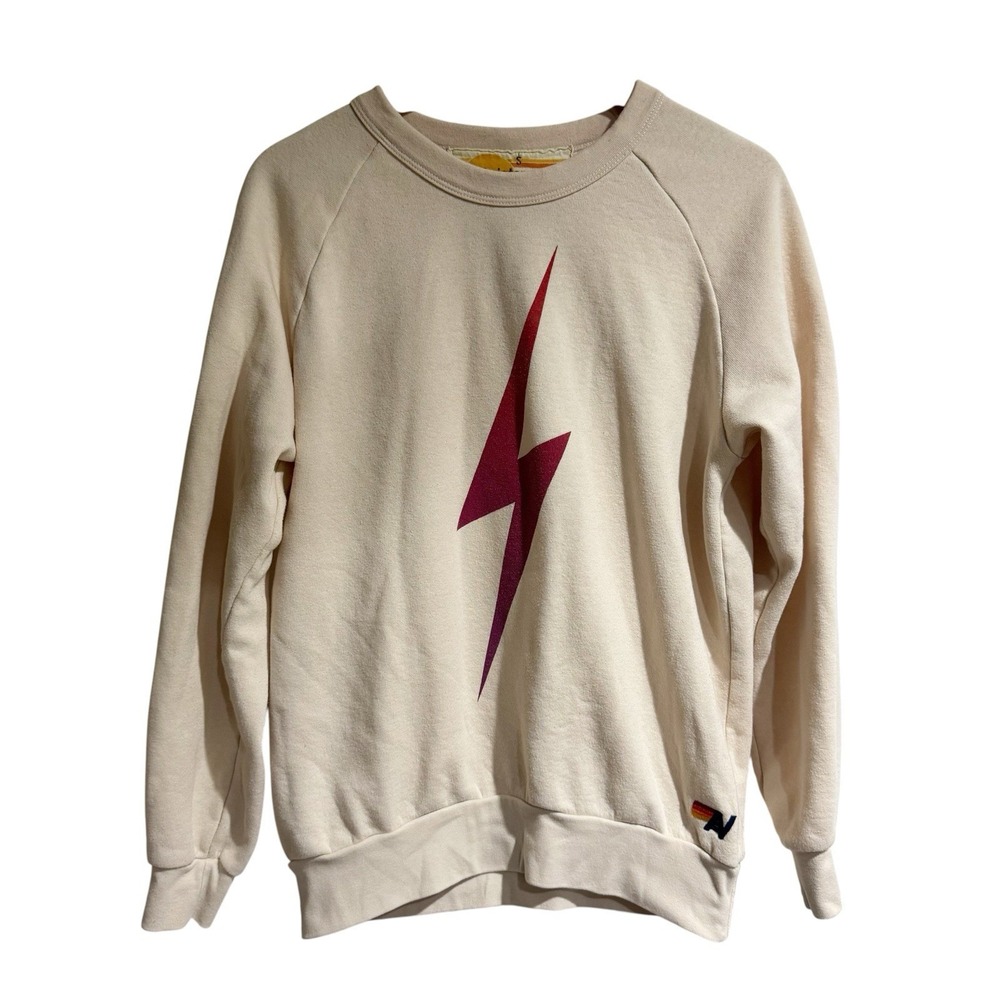 AVIATOR NATION LIGHTNING BOLT PULLOVER SWEATSHIRT small pale pink